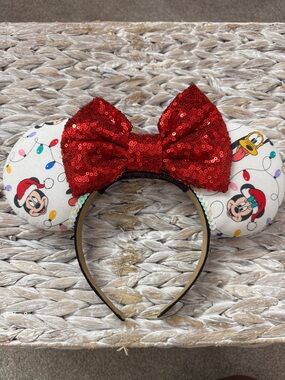 Sequin Red Bow Minnie Ear Headband with Holiday Character Ears